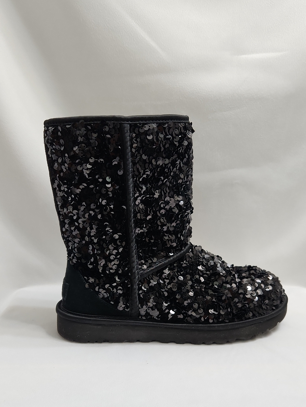 Ugg Classic Short Chunky Black Sequin Mid-Calf Boots (Size 7)